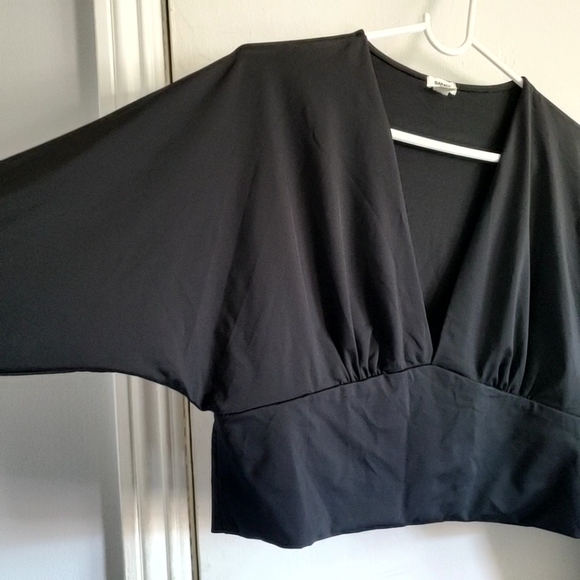 Garage Black Plunge Long Sleeve Top Size L Going out Club Party minimal basics - Picture 3 of 8